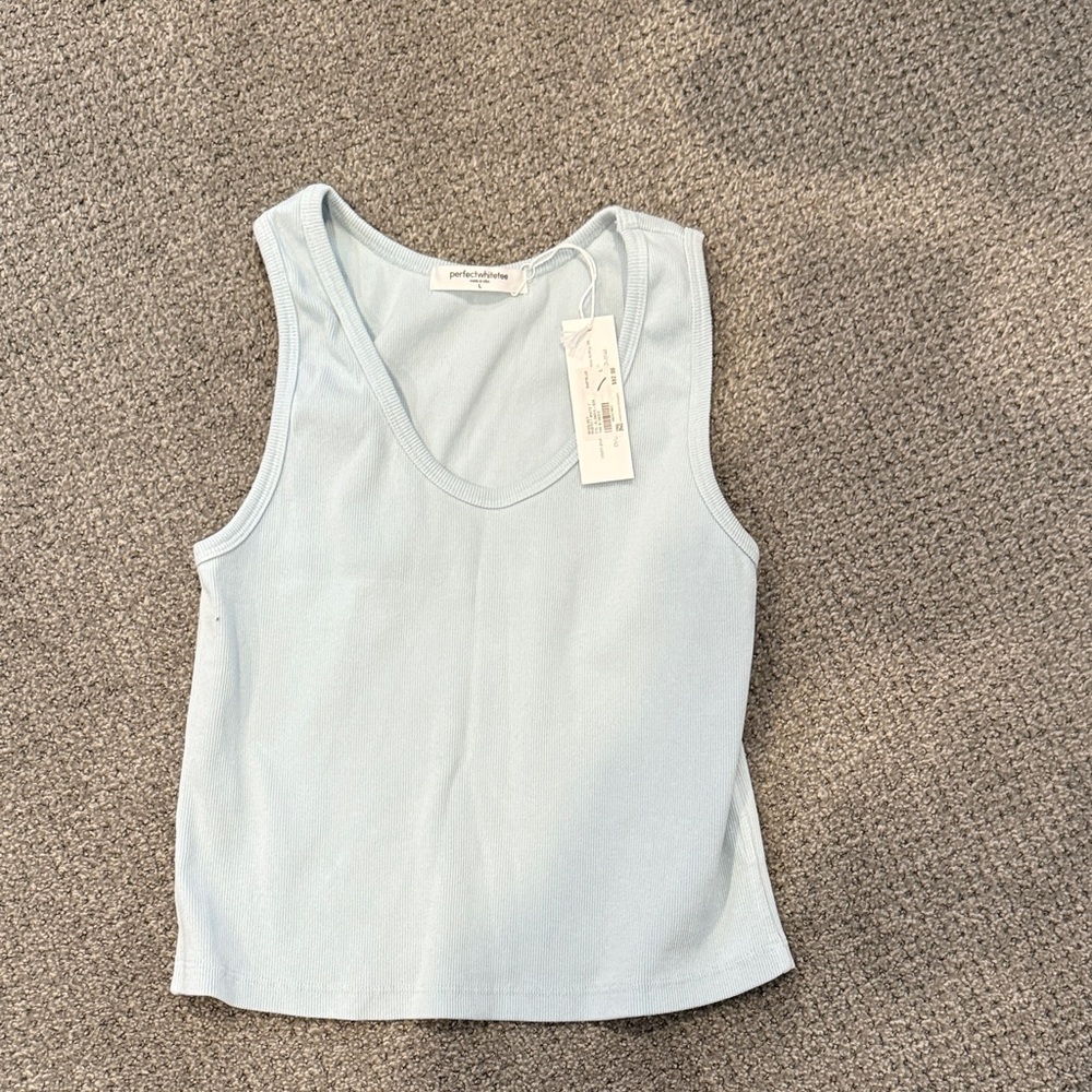 Perfect Whitetee light  Blue Ribbed Tank Top